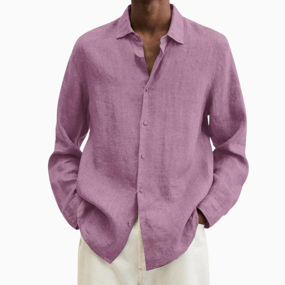 Chemise Homme Lin – Manches Longues Col Classique Respirante | Élégance Naturelle pour l'Été