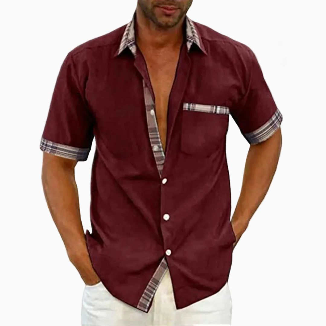 Blouse Homme Été – Col Classique Poche Poitrine Détails Contrastés | Casual & Moderne