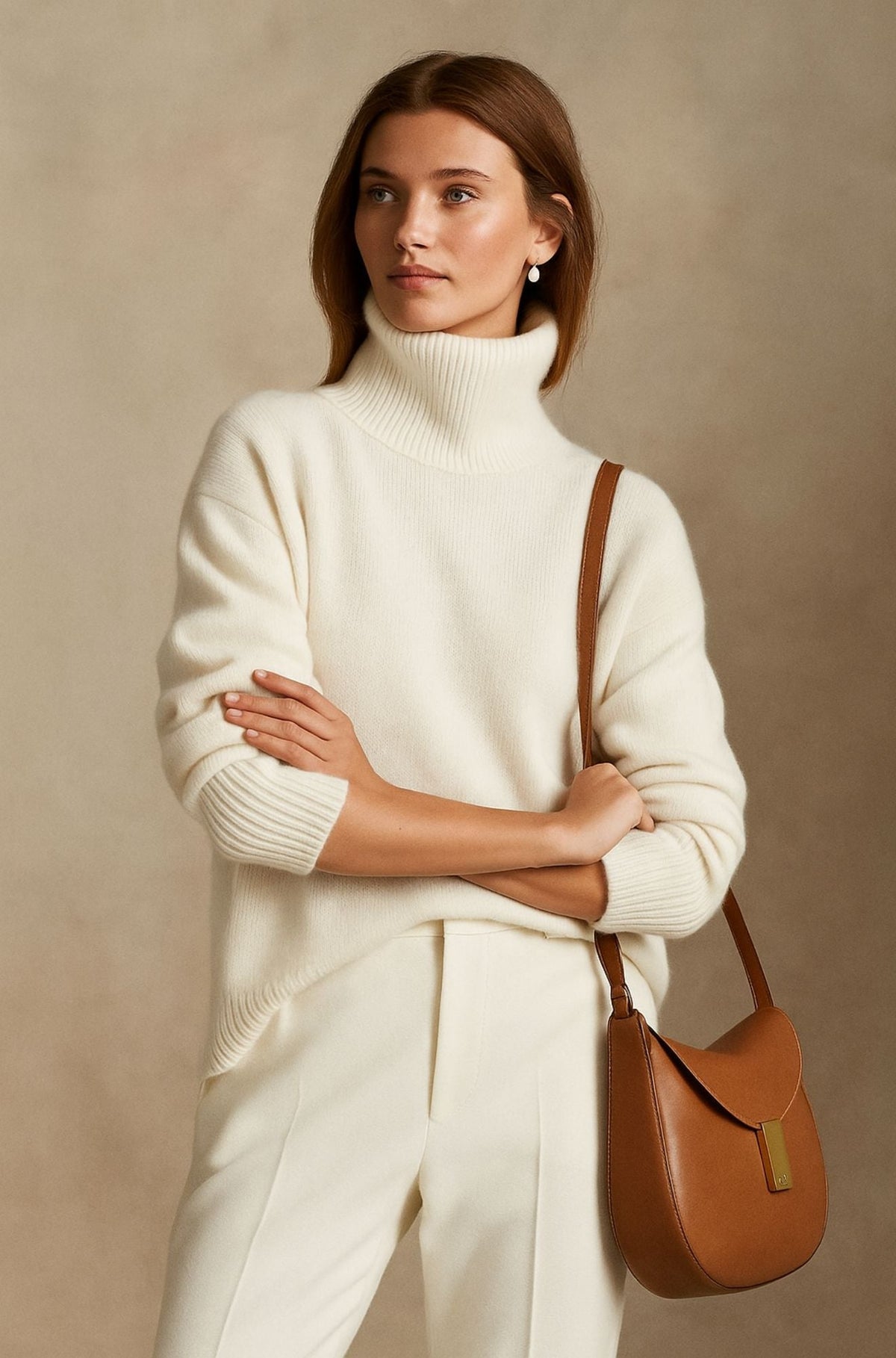 Pull Femme Cachemire Col Rond – Manches Longues Chaud & Doux | Style Élégant Automne Hiver