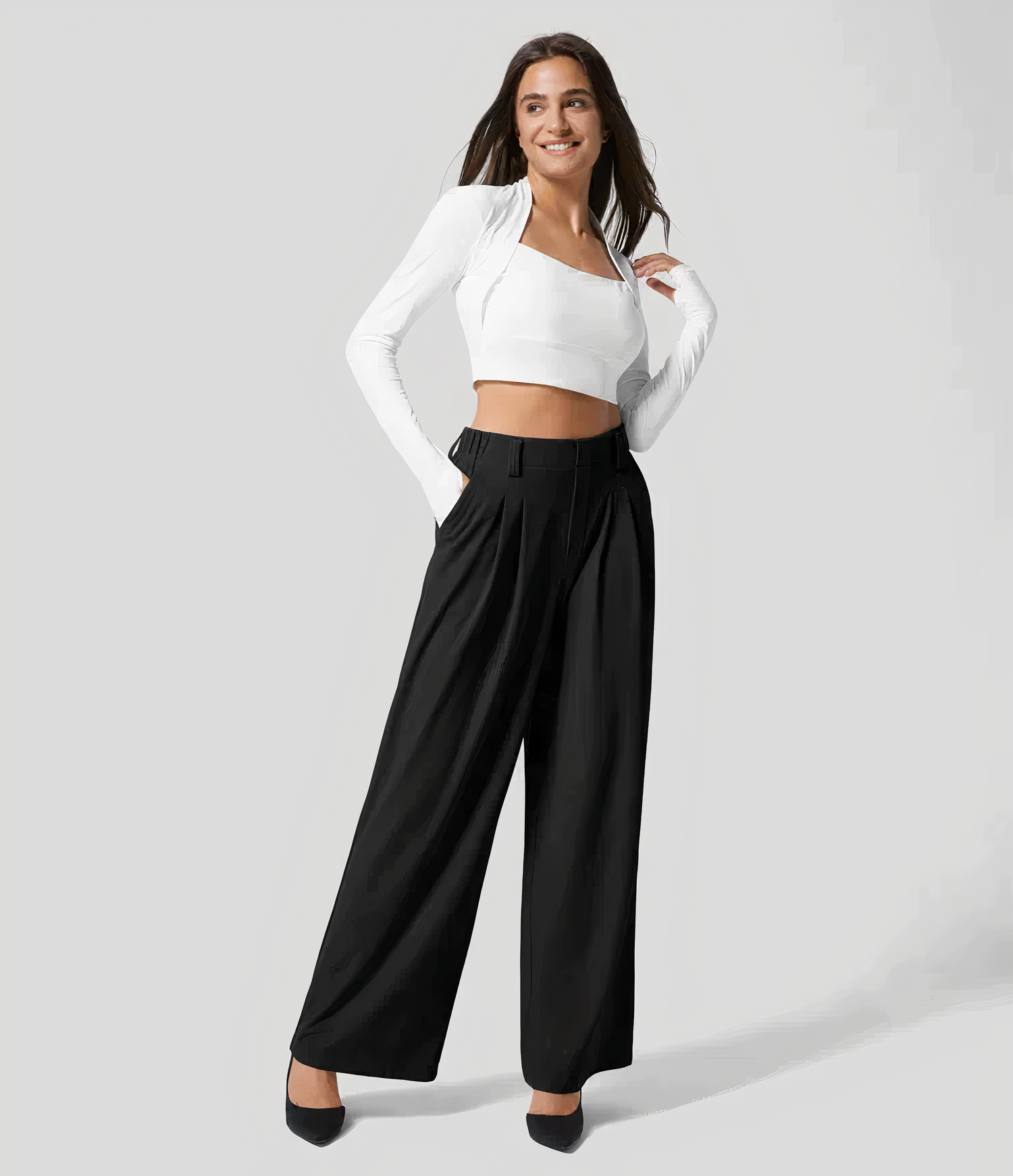Aurélie pantalon femme à plis avec jambes droites et larges