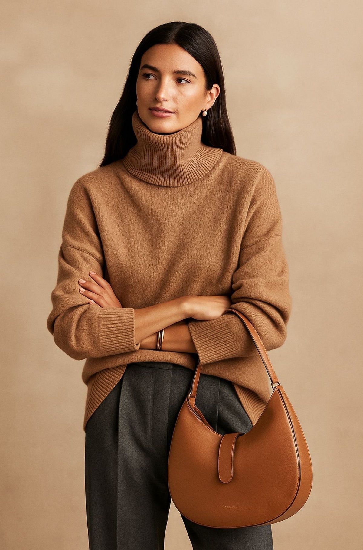 Pull Femme Cachemire Col Roulé Oversize – Manches Longues Chaud | Style Casual Chic Hiver
