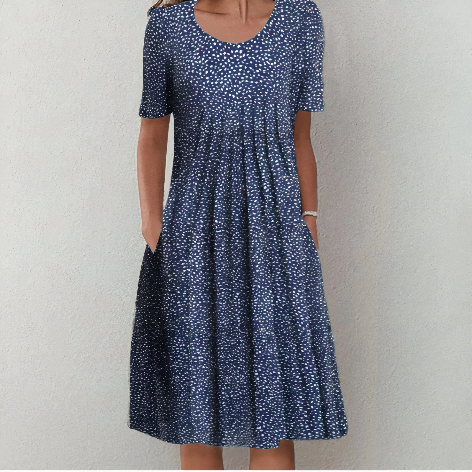 Robe Midi Femme Imprimé Floral – Col Rond Manches Courtes Poches | Fraîche pour les Beaux Jours