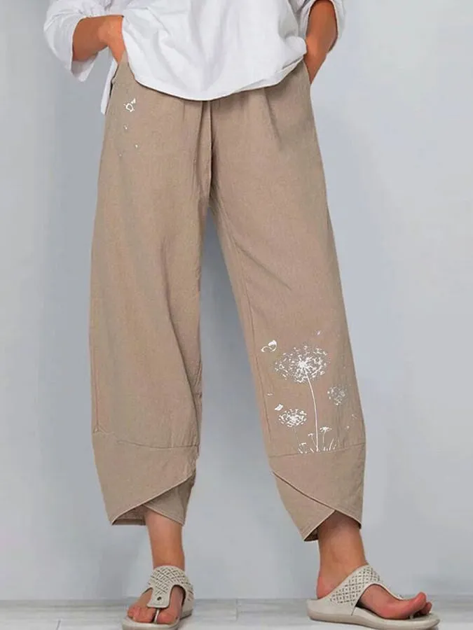 Camille pantalon femme à imprimé fleurs avec ourlet croisé