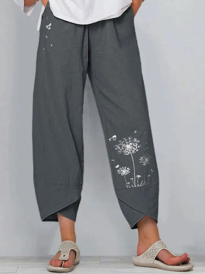 Camille pantalon femme à imprimé fleurs avec ourlet croisé
