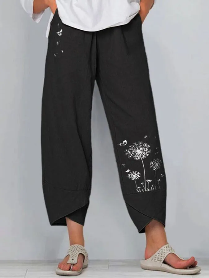 Camille pantalon femme à imprimé fleurs avec ourlet croisé
