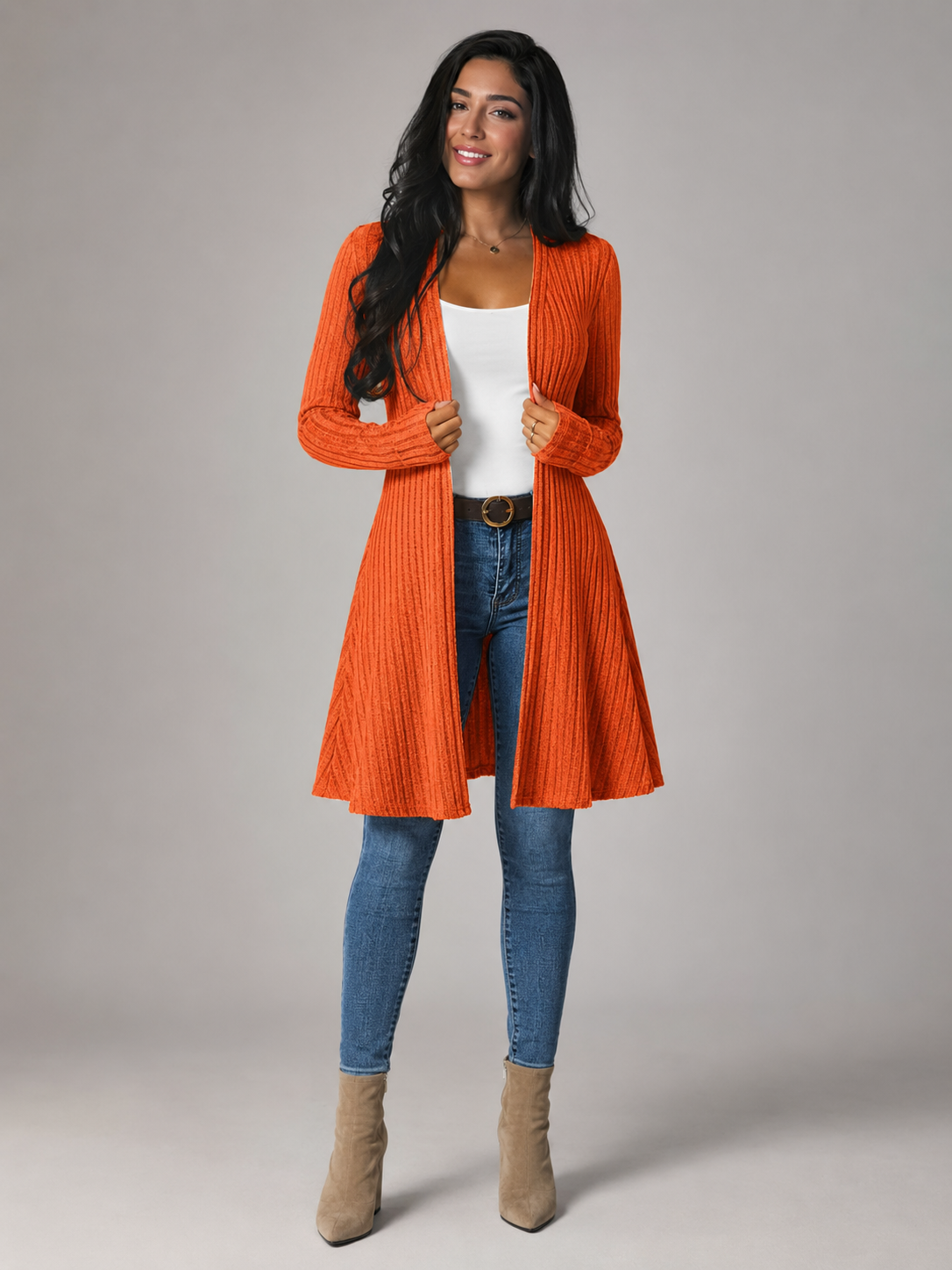 Cardigan Ouvert Femme Côtelé – Manches Longues Coupe Ample | Style Décontracté Cosy