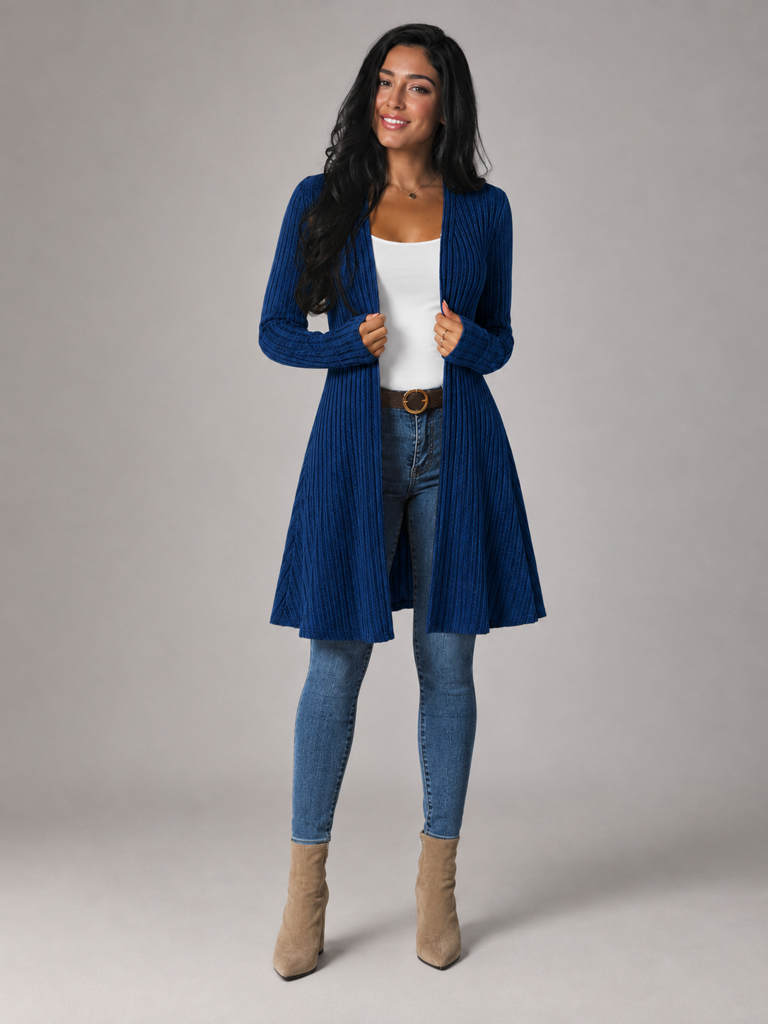Cardigan Ouvert Femme Côtelé – Manches Longues Coupe Ample | Style Décontracté Cosy