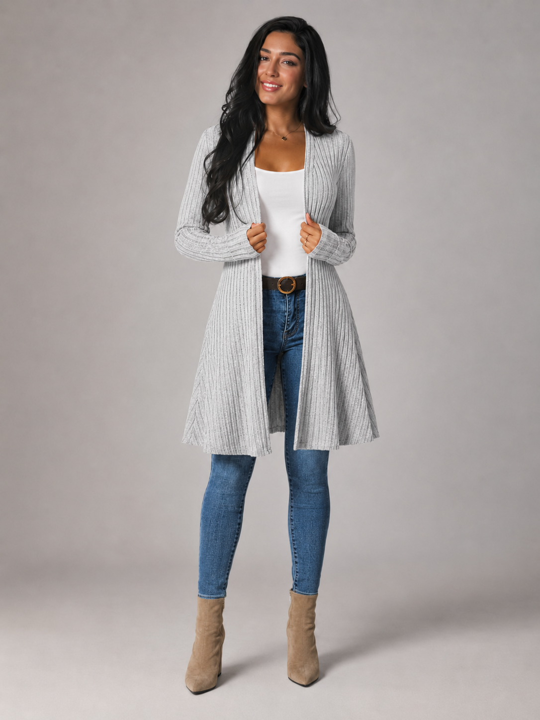 Cardigan Ouvert Femme Côtelé – Manches Longues Coupe Ample | Style Décontracté Cosy