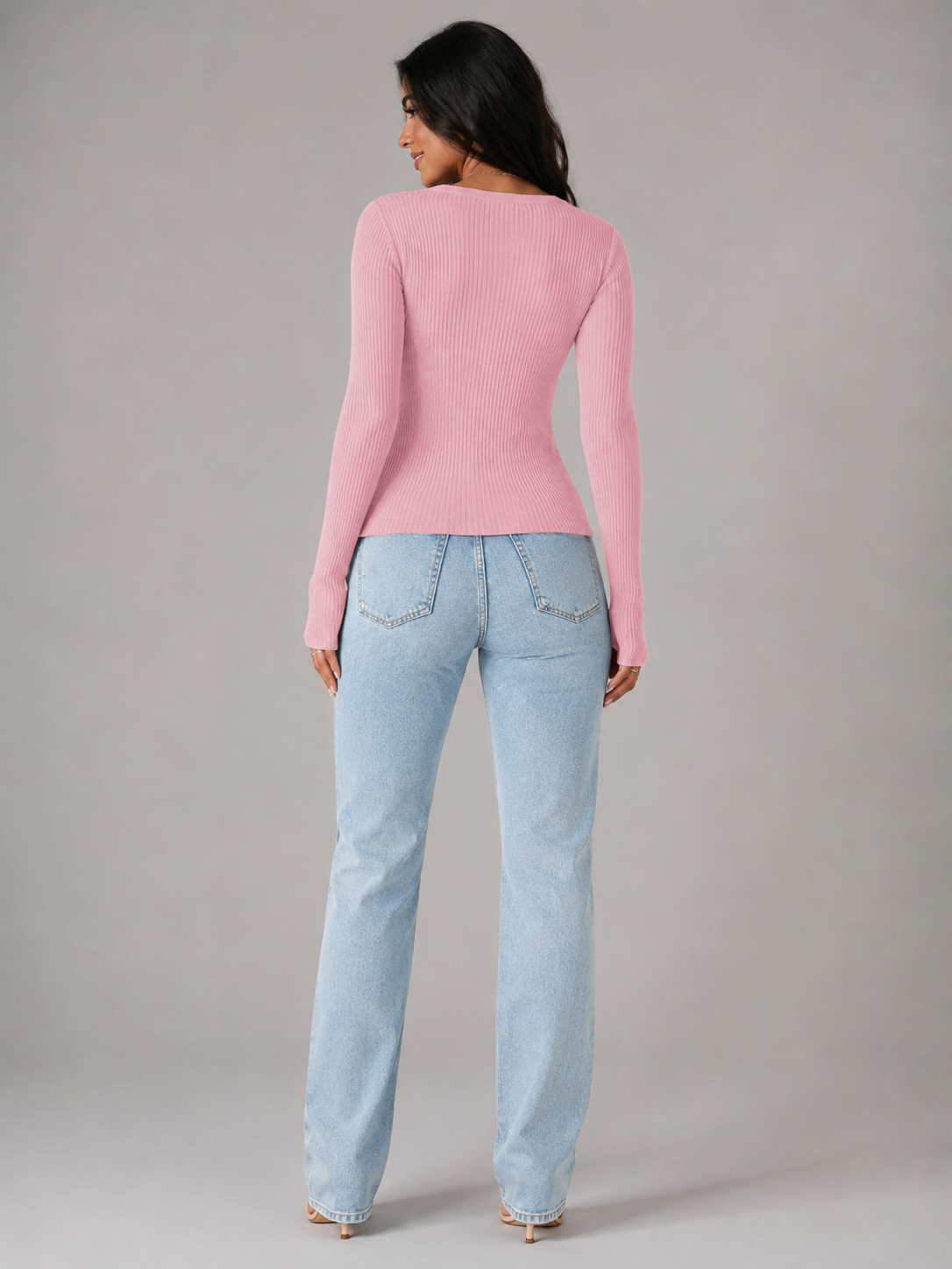 Top Côtelé Femme Boutonnage Frontal – Manches Longues Coupe Ajustée | Style Minimaliste Chic