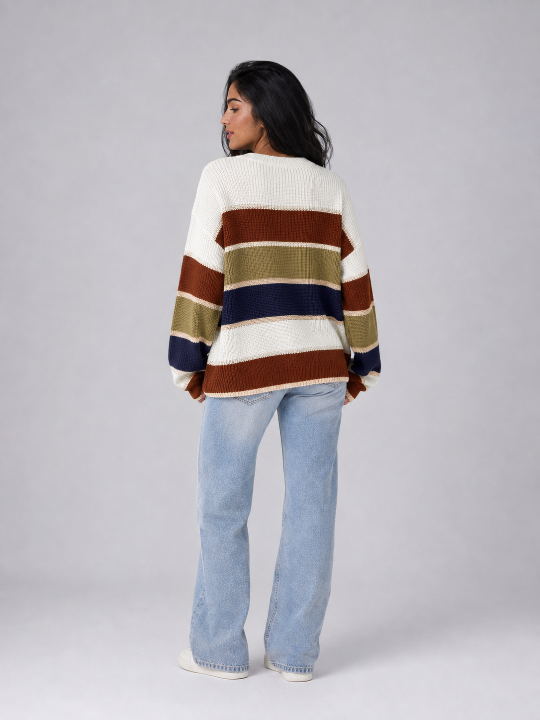 Pull Femme Rayures Col Rond – Manches Longues Maille Douce | Style Classique Intemporel