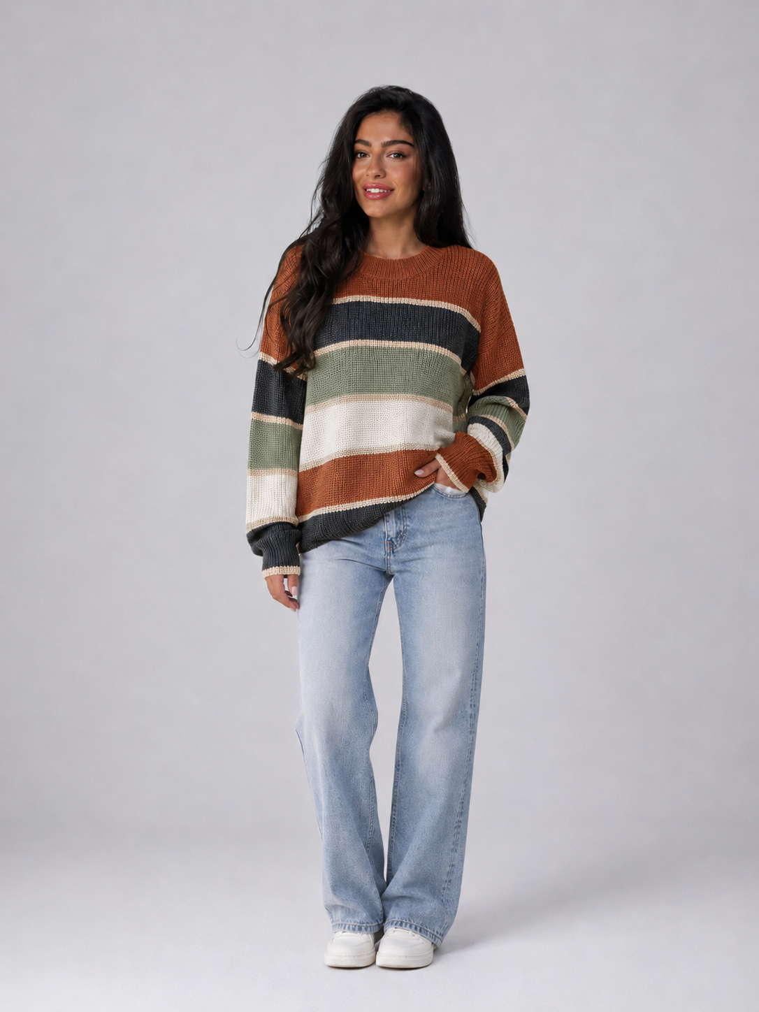 Pull Femme Rayures Col Rond – Manches Longues Maille Douce | Style Classique Intemporel