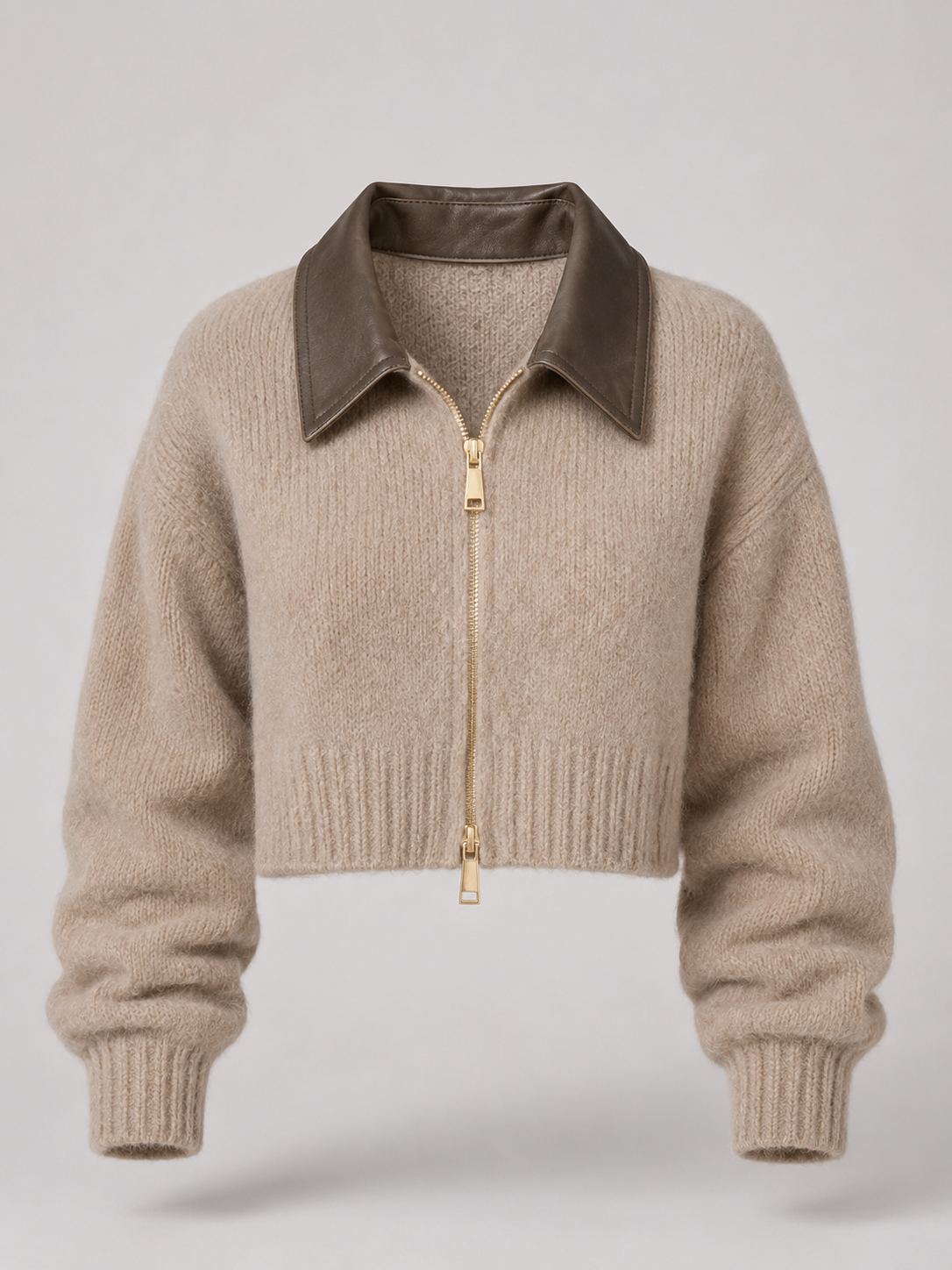 Cardigan Court Femme Zippé Maille Bouclée – Coupe Boxy | Layering Cosy Automne Hiver