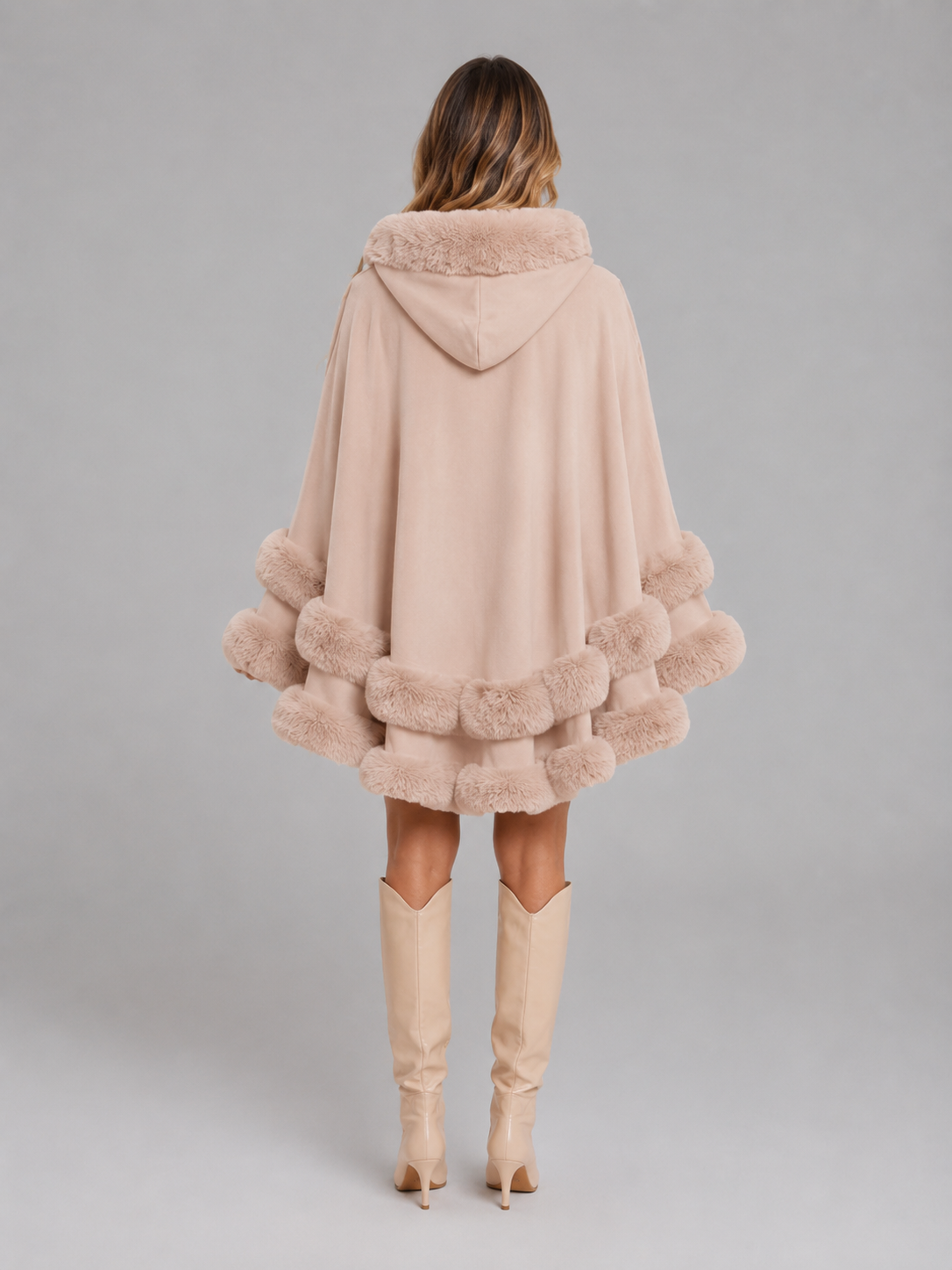 Cardigan Cape Femme Garniture Fourrure – Coupe Ample Douce | Élégance Cosy Hiver