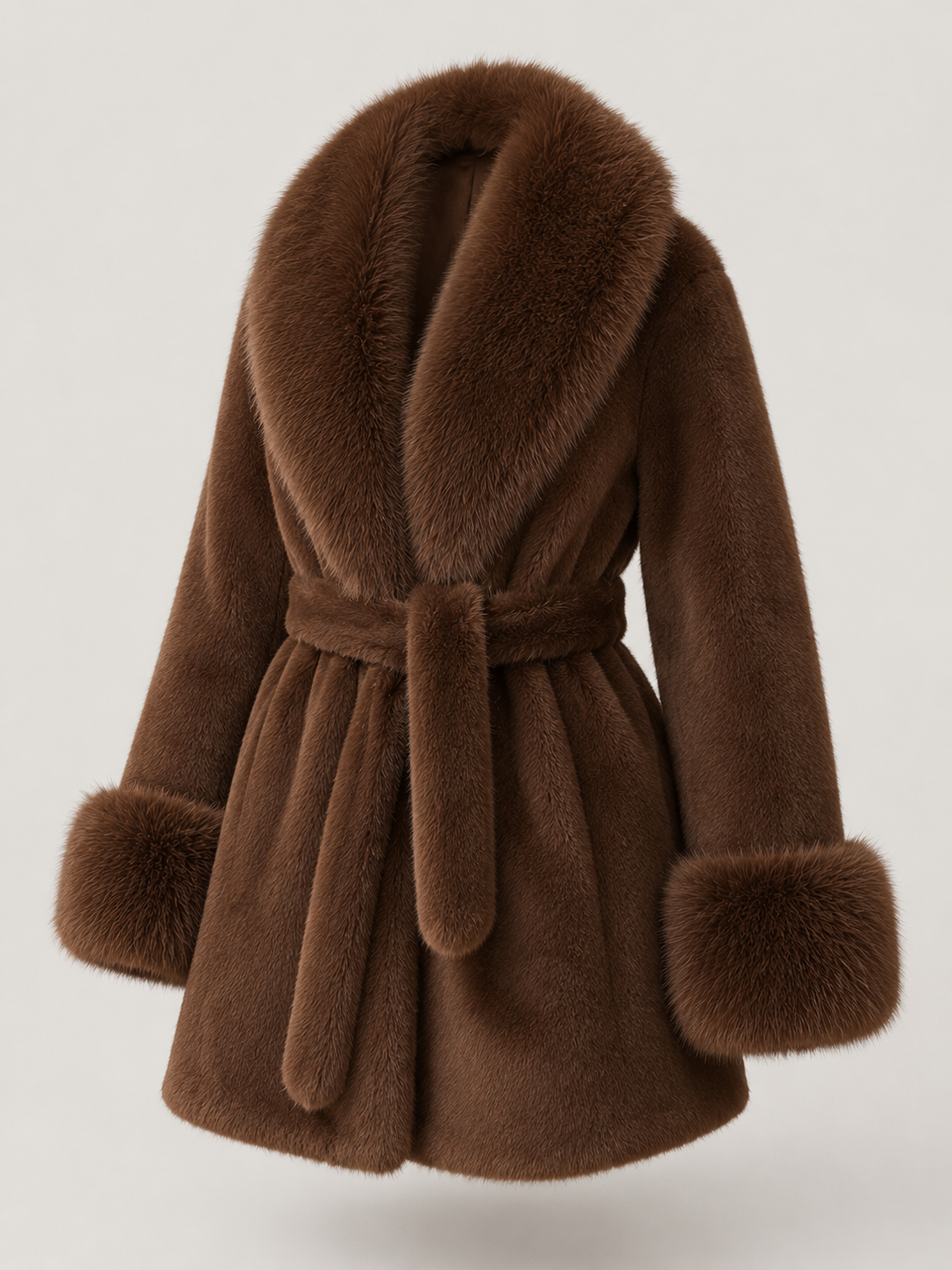 Manteau Femme Col Fourrure Ceinturé – Coupe Longue Élégante | Chic & Chaleureux Hiver