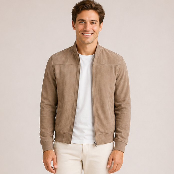 Veste Homme Style Suédine Zippée Design Bomber Décontracté Léger