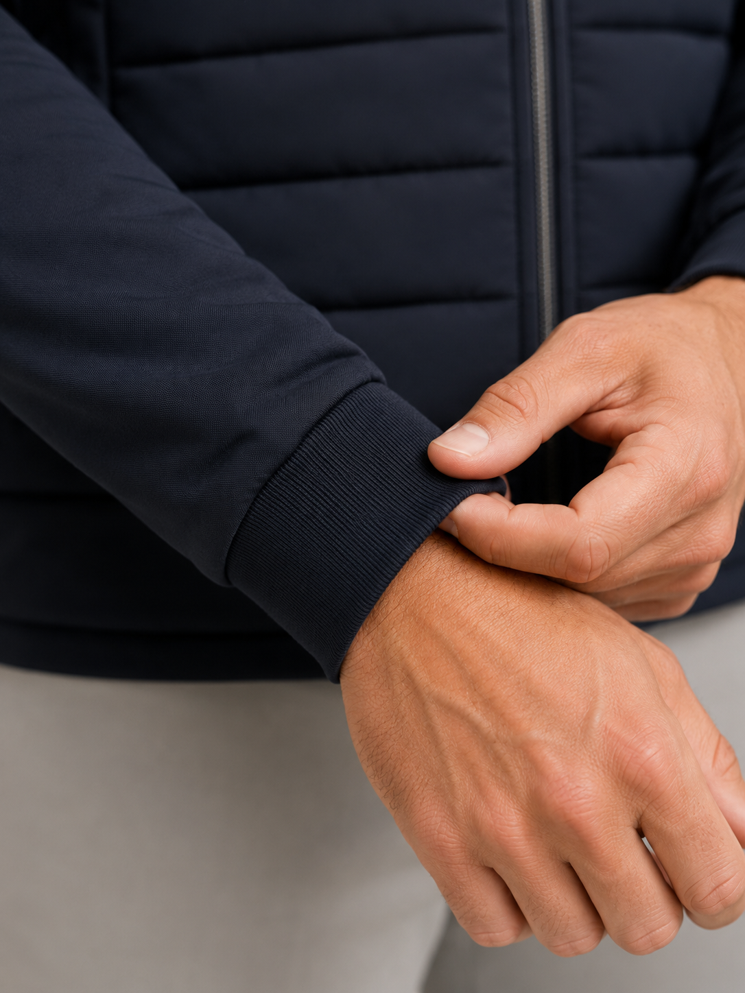 Veste Hybride Matelassée Homme Zippée – Col Droit Manches Jersey | Légèreté & Chaleur