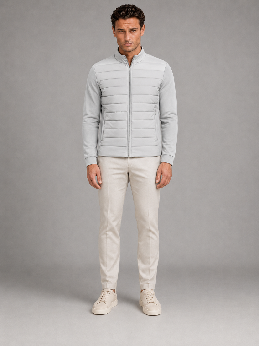 Veste Hybride Matelassée Homme Zippée – Col Droit Manches Jersey | Légèreté & Chaleur