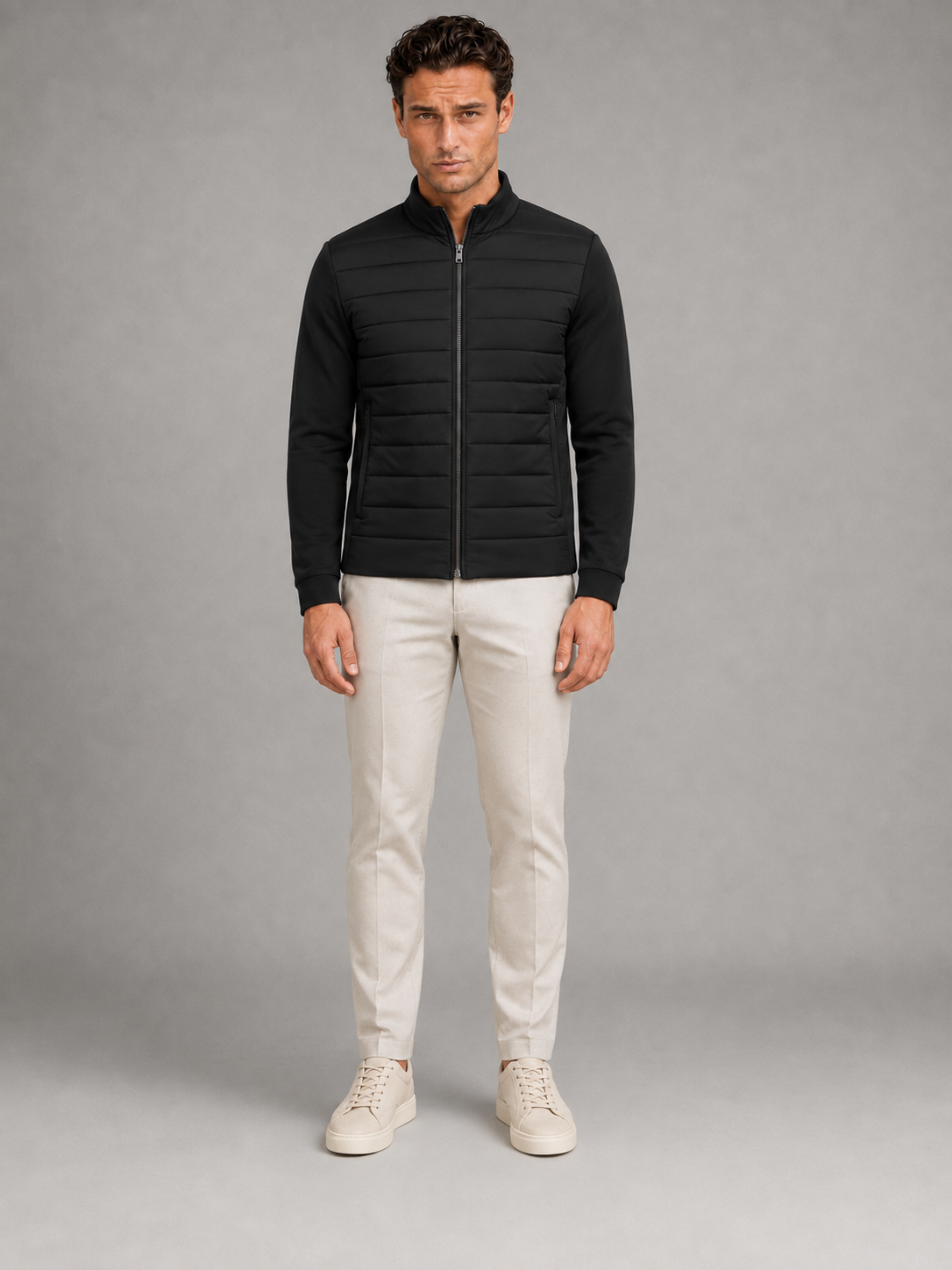 Veste Hybride Matelassée Homme Zippée – Col Droit Manches Jersey | Légèreté & Chaleur