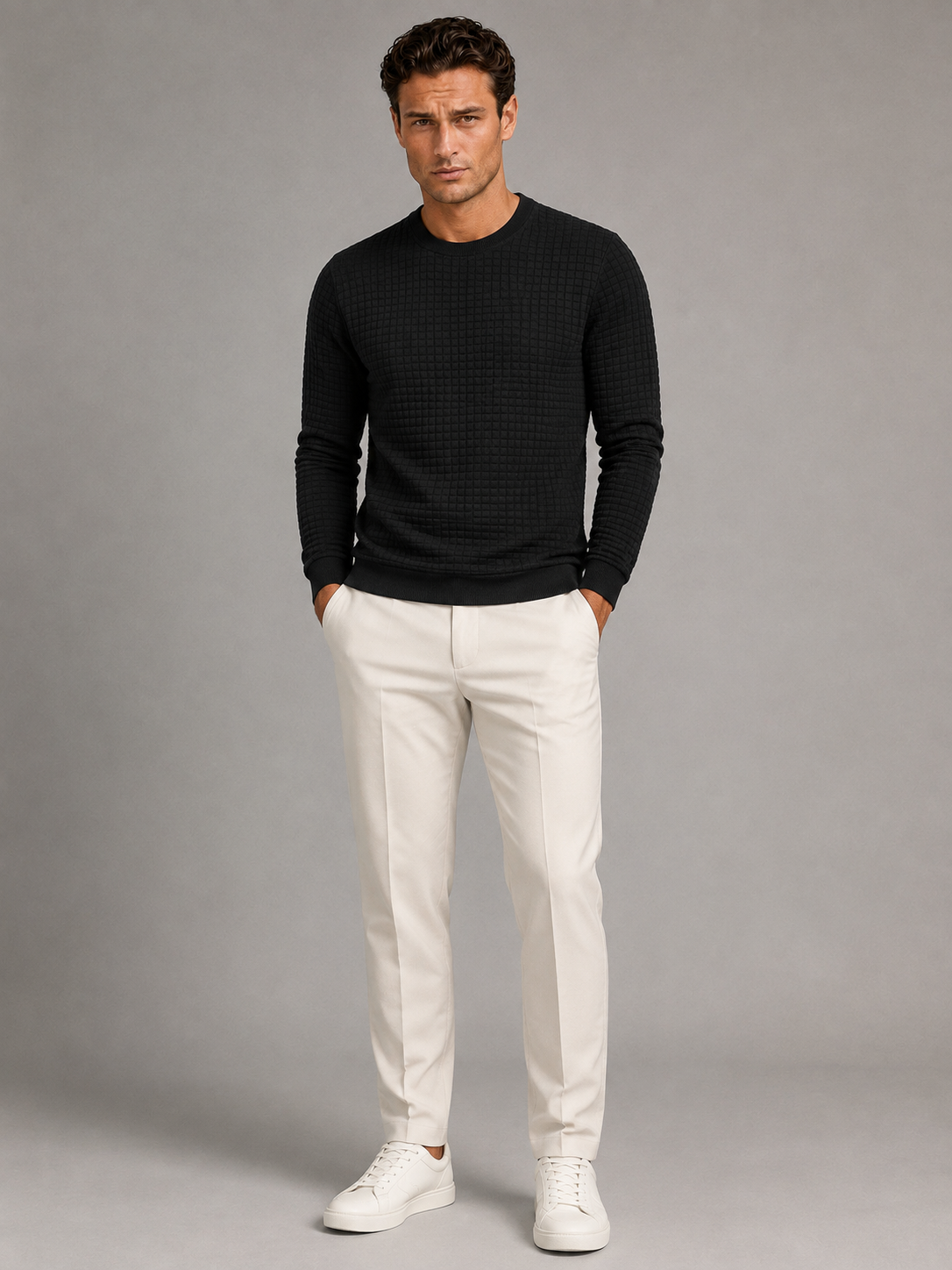 Sweat Homme Col Rond Maille Gaufrée – Texture Nid d'Abeille | Confort au Quotidien