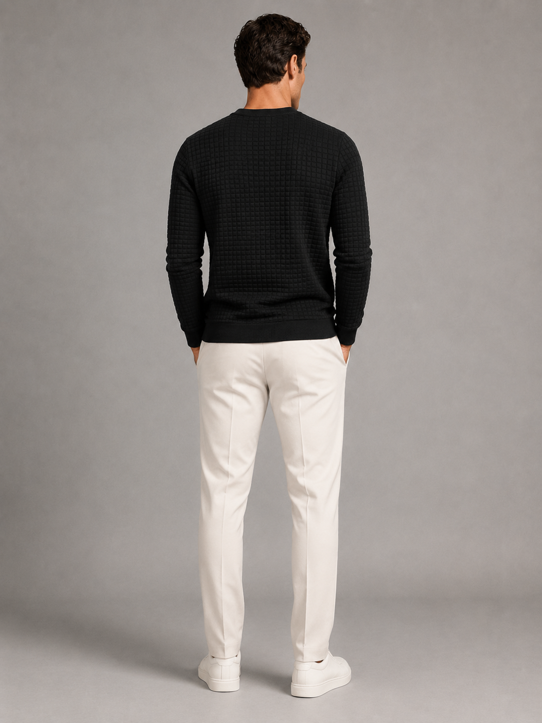 Sweat Homme Col Rond Maille Gaufrée – Texture Nid d'Abeille | Confort au Quotidien