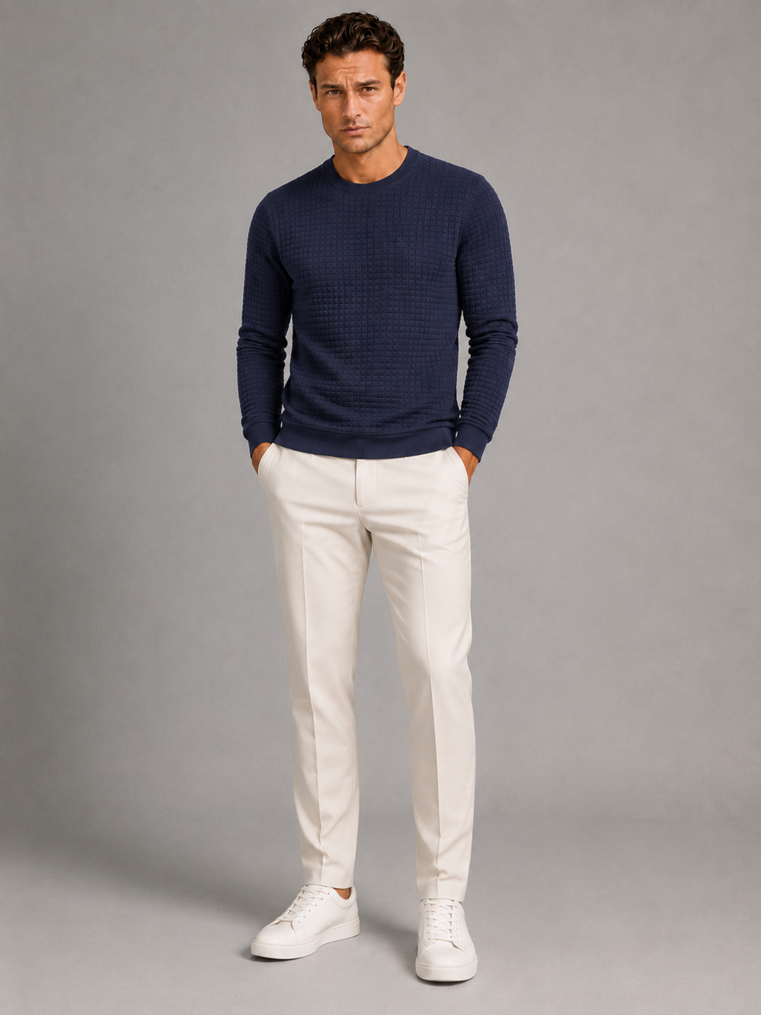 Sweat Homme Col Rond Maille Gaufrée – Texture Nid d'Abeille | Confort au Quotidien