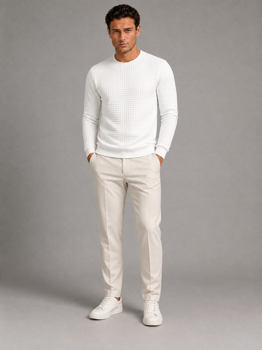 Sweat Homme Col Rond Maille Gaufrée – Texture Nid d'Abeille | Confort au Quotidien
