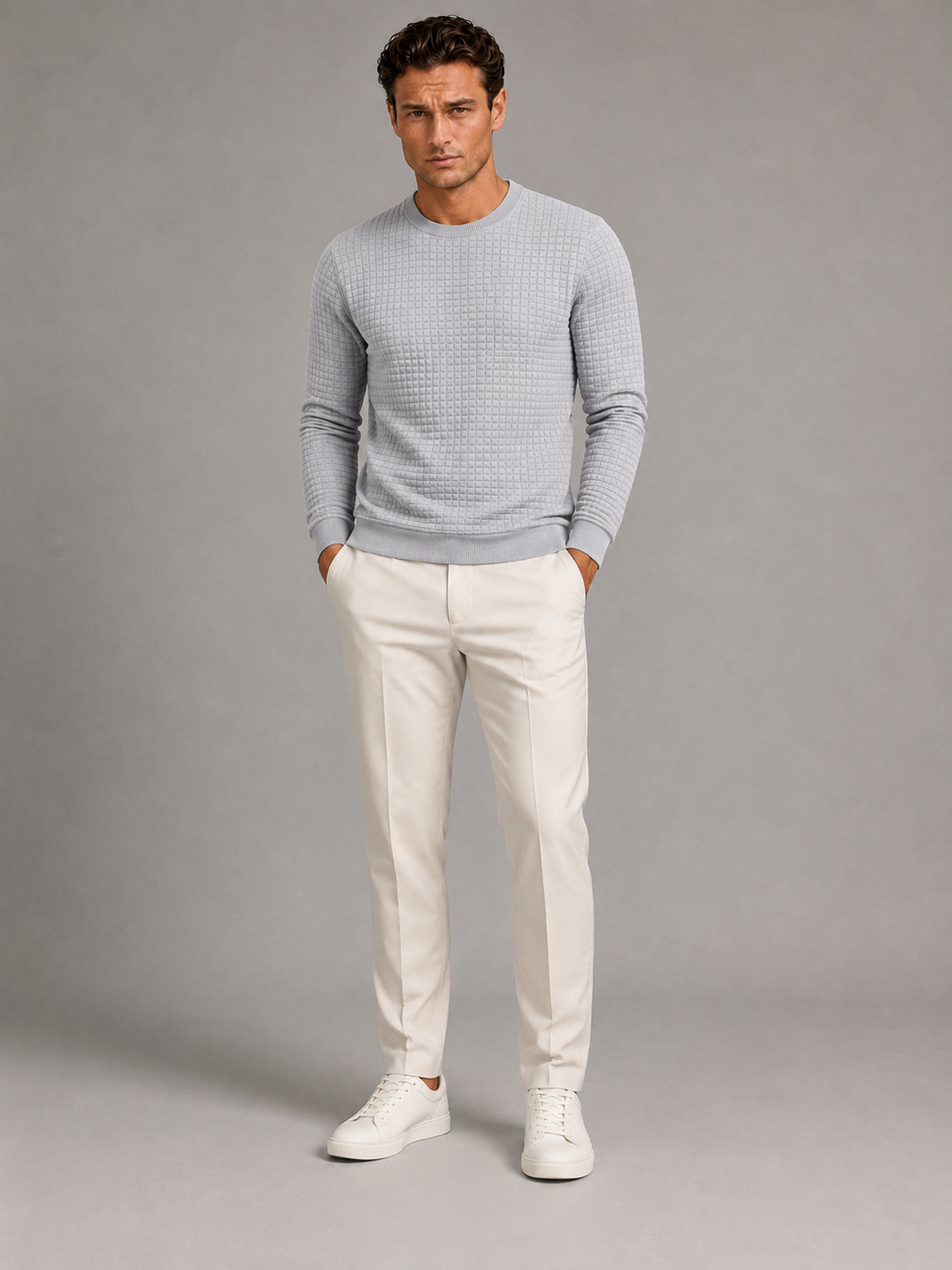 Sweat Homme Col Rond Maille Gaufrée – Texture Nid d'Abeille | Confort au Quotidien