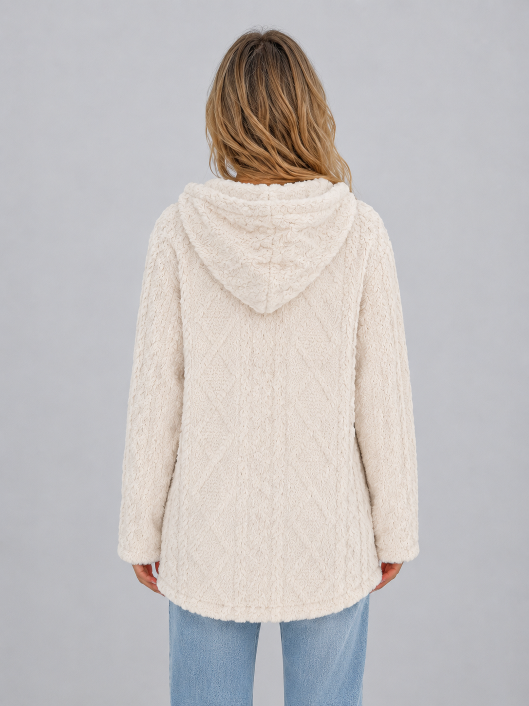 Cardigan Femme Teddy Fleece Capuche – Poches Avant Coupe Ample | Douceur & Confort Hiver