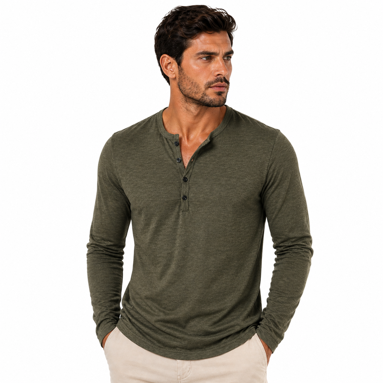 T-Shirt Henley Homme – Manches Longues Col Boutonné Tissu Doux | Casual & Intemporel