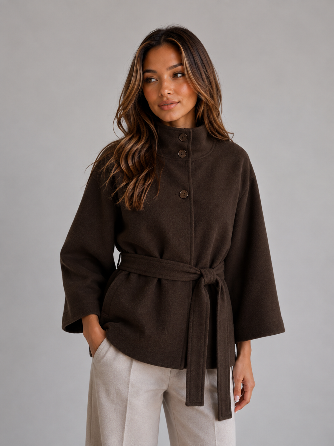 Veste Cape Femme Ceinturée – Coupe Élégante Sans Manches | Style Sophistiqué Automne Hiver