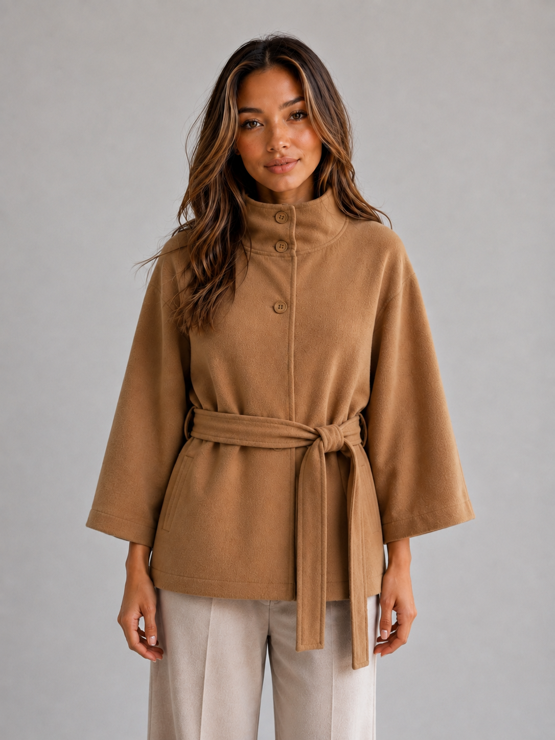 Veste Cape Femme Ceinturée – Coupe Élégante Sans Manches | Style Sophistiqué Automne Hiver