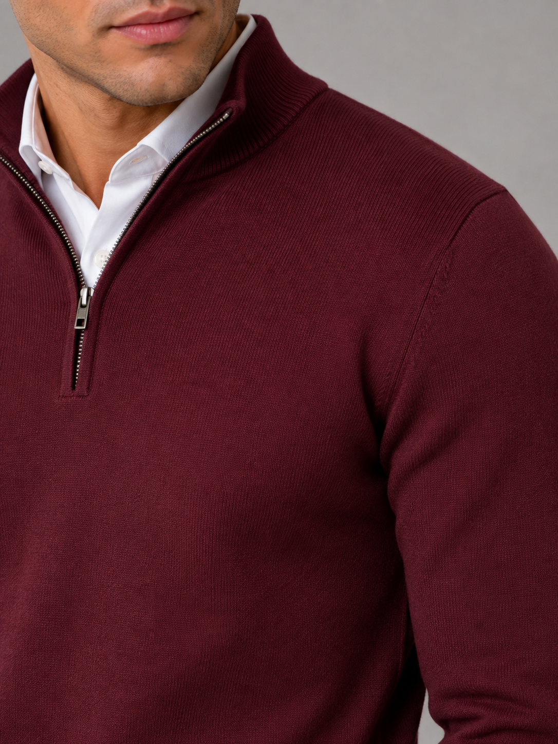 Pull Homme Col Mock Quarter-Zip – Maille Fine Liserés Contrastés | Smart Casual