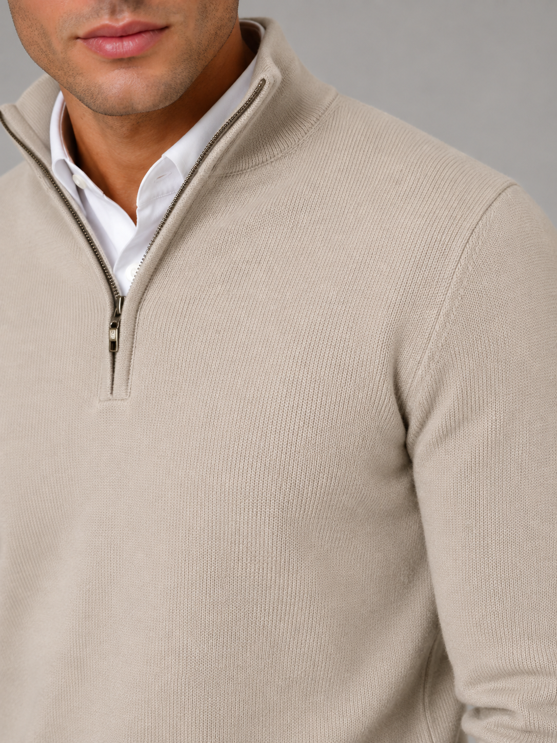 Pull Homme Col Mock Quarter-Zip – Maille Fine Liserés Contrastés | Smart Casual