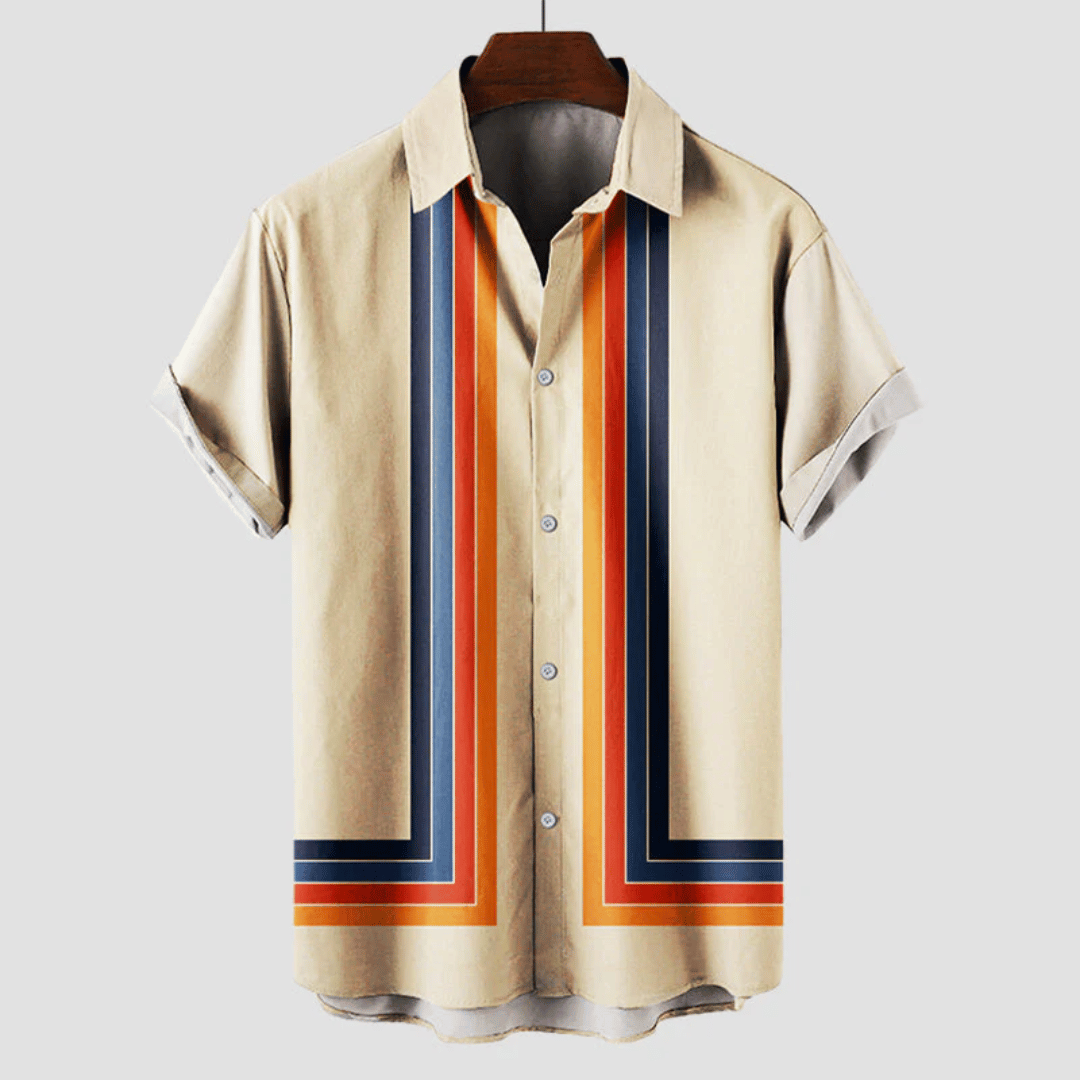 Chemise Homme Rayures Rétro – Manches Courtes Boutonnée | Style Casual Estival