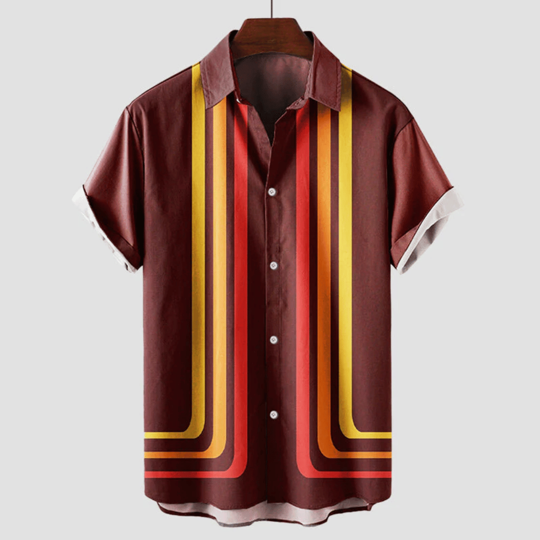 Chemise Homme Rayures Rétro – Manches Courtes Boutonnée | Style Casual Estival