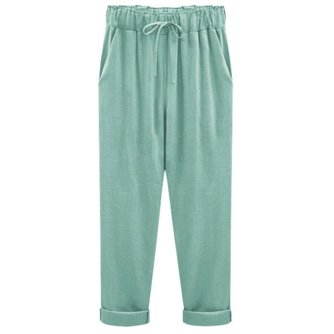 Clara | pantalon femme à taille élastique avec cordon et ourlet retroussé