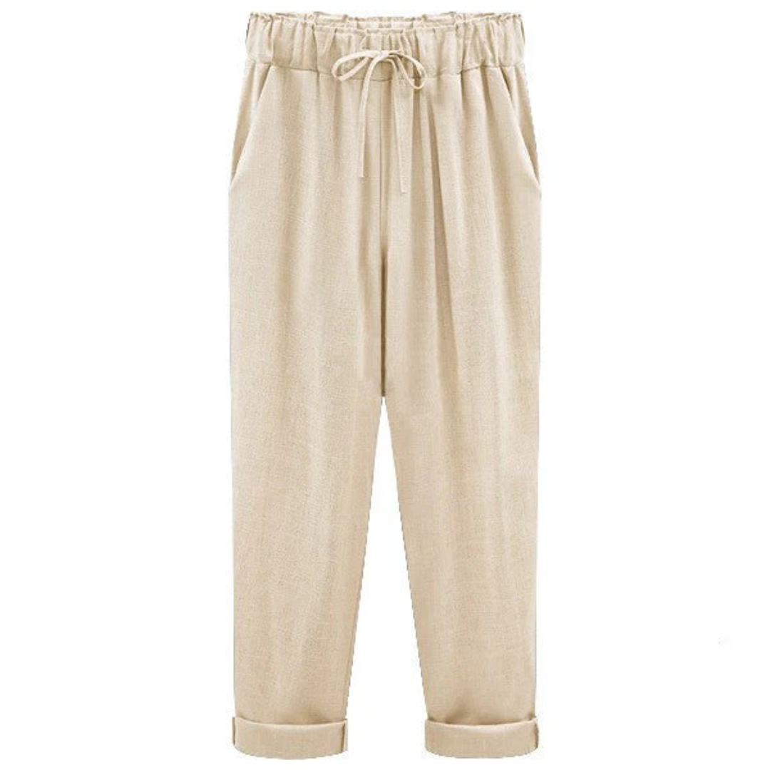 Clara | pantalon femme à taille élastique avec cordon et ourlet retroussé