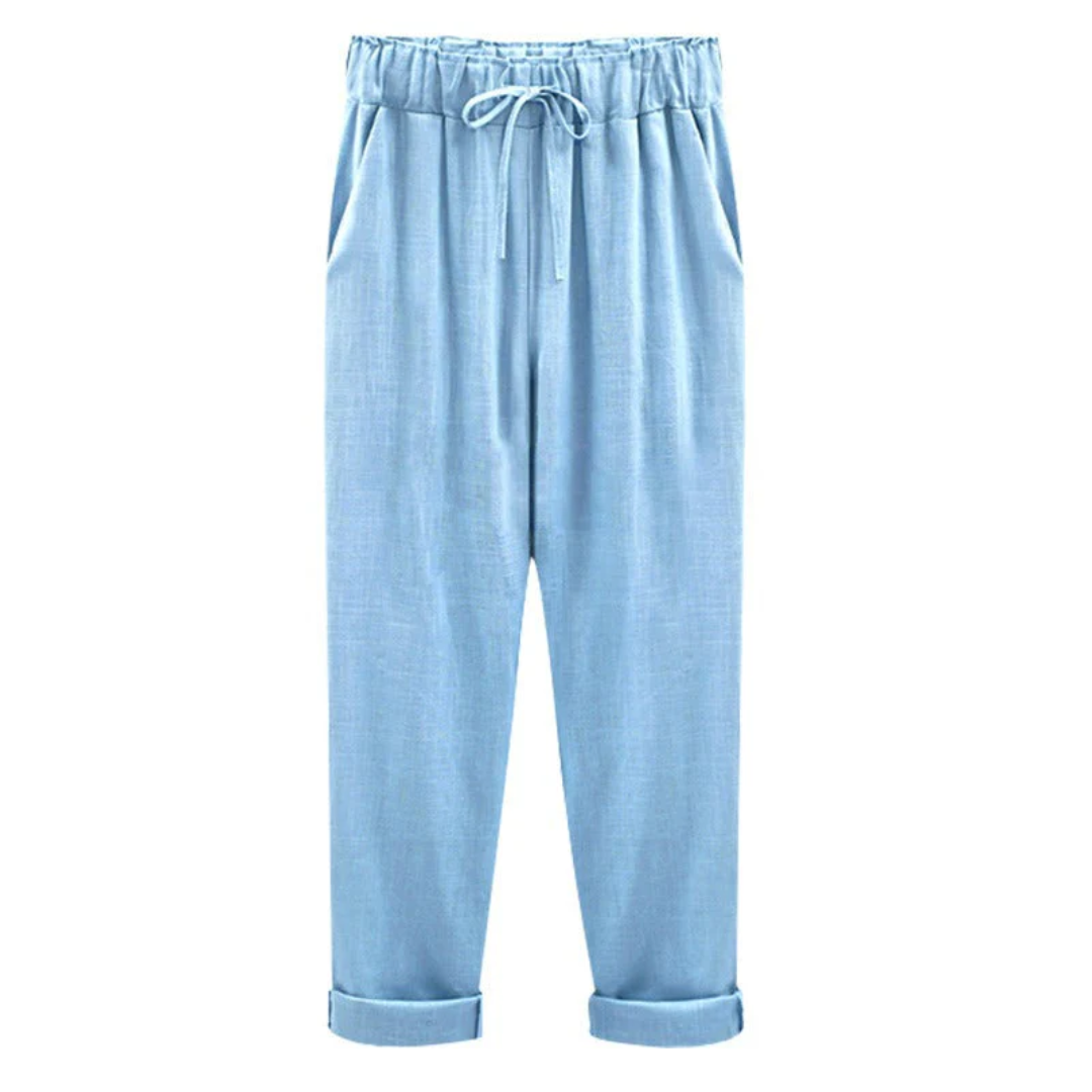 Clara | pantalon femme à taille élastique avec cordon et ourlet retroussé