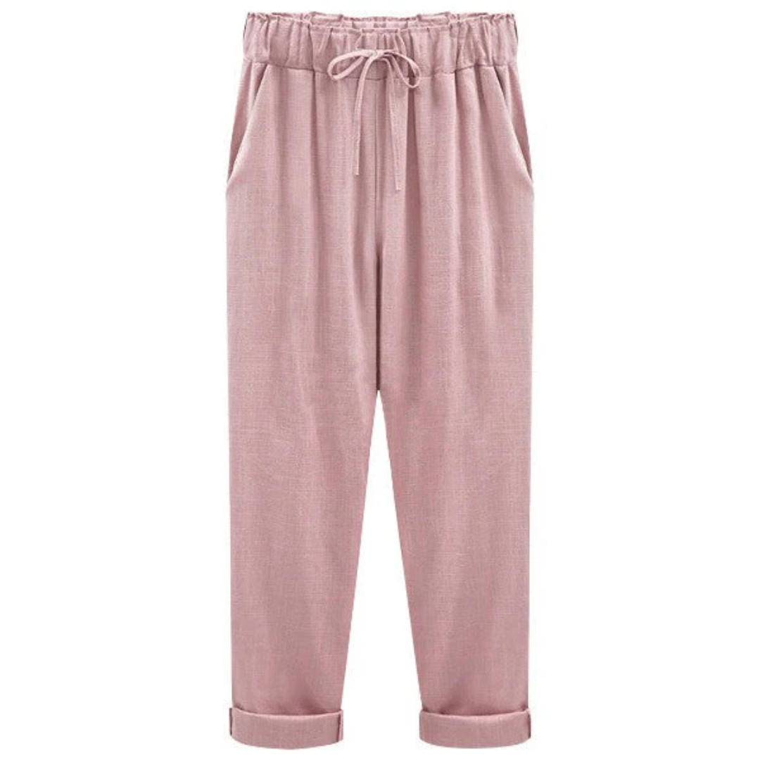 Clara | pantalon femme à taille élastique avec cordon et ourlet retroussé
