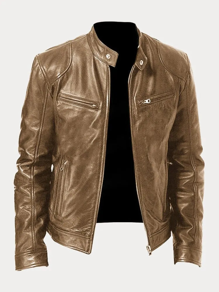 Veste Homme Similicuir – Fermeture Zippée Col Montant | Style Moderne Casual Automne Hiver