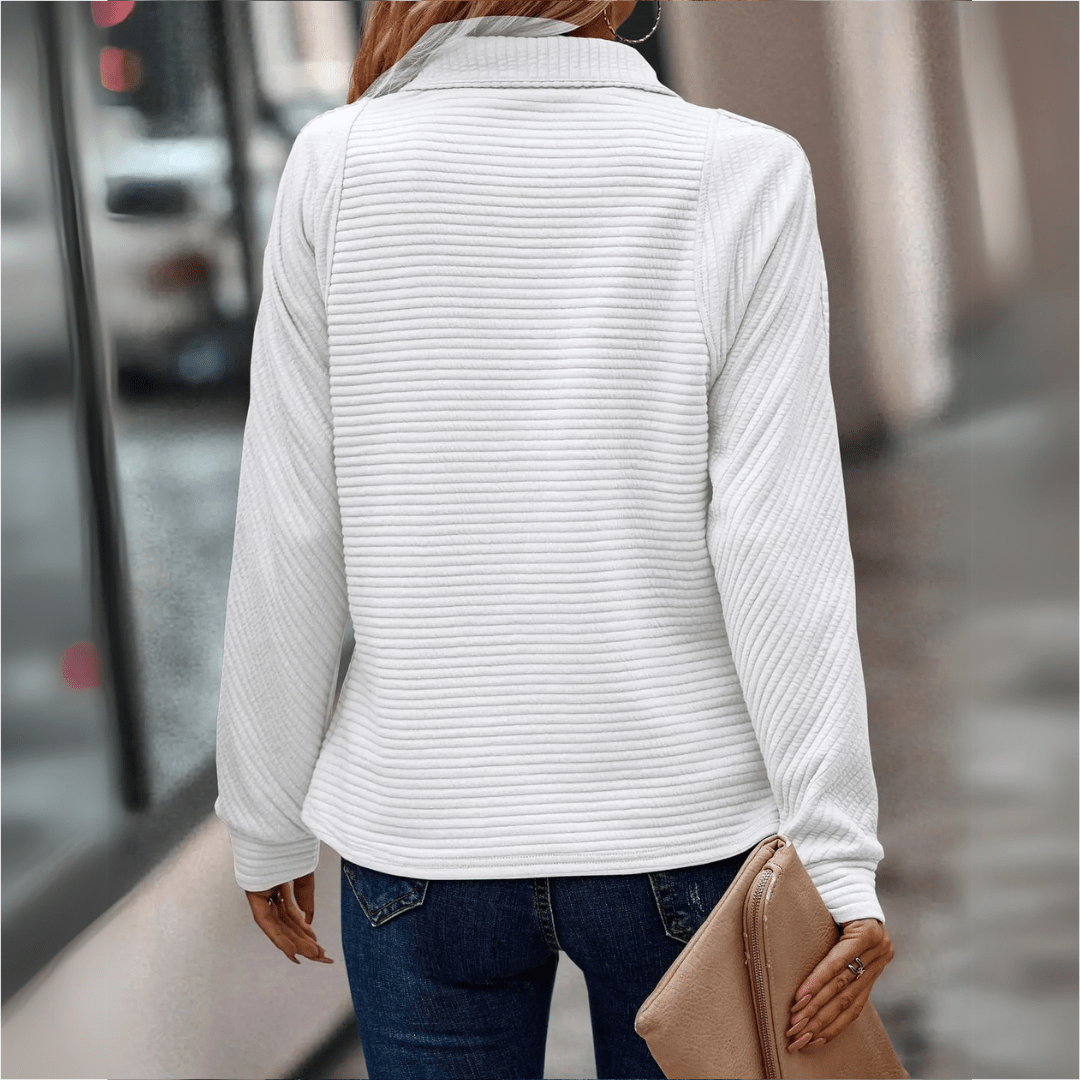 Pull femme à col zippé - maille côtelée douce et coupe décontractée