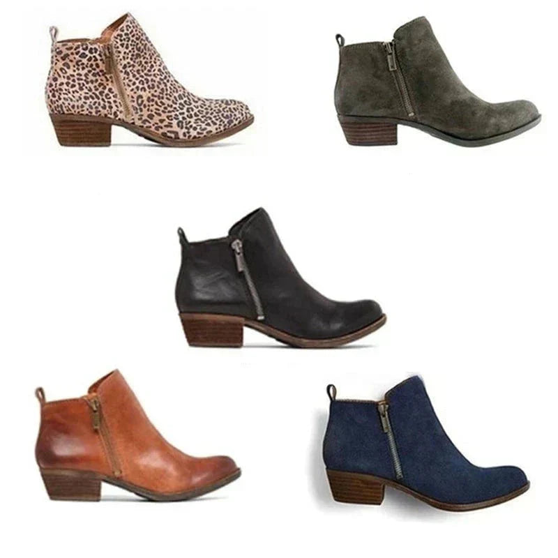 Bottines Femme Talon Bloc – Tige Aspect Cuir Bout Carré | Élégance & Confort Automne Hiver