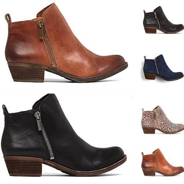 Bottines Femme Talon Bloc – Tige Aspect Cuir Bout Carré | Élégance & Confort Automne Hiver