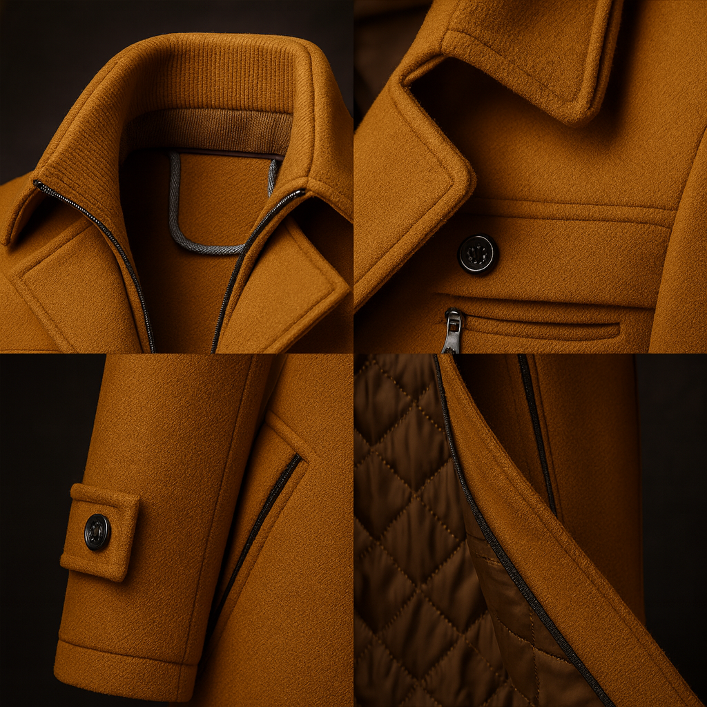 Manteau Homme Col Texturé – Chaud Doublé Fermeture Boutonnée | Style Élégant Hiver