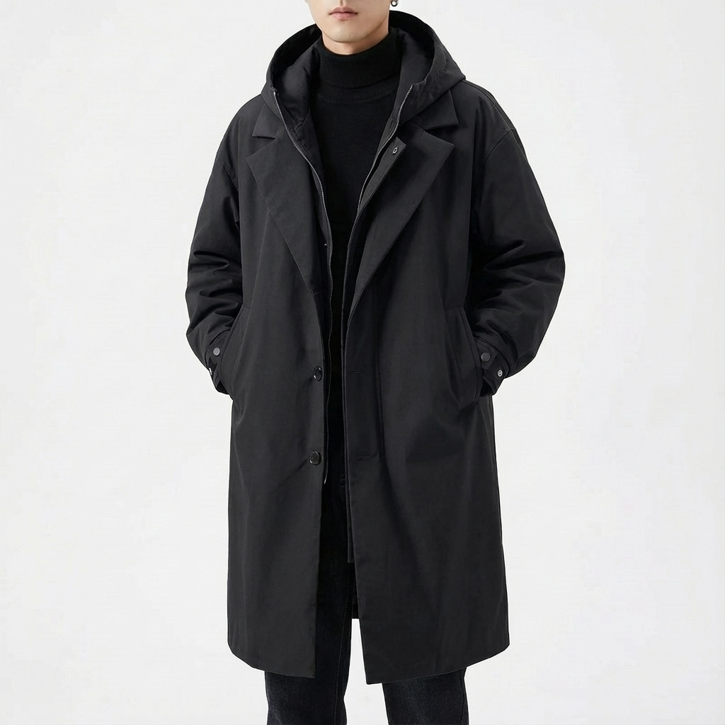 Parka Homme Longue à Capuche – Manteau Oversize Boutonné Zip Intérieur | Manteau Homme Chaud d'Hiver
