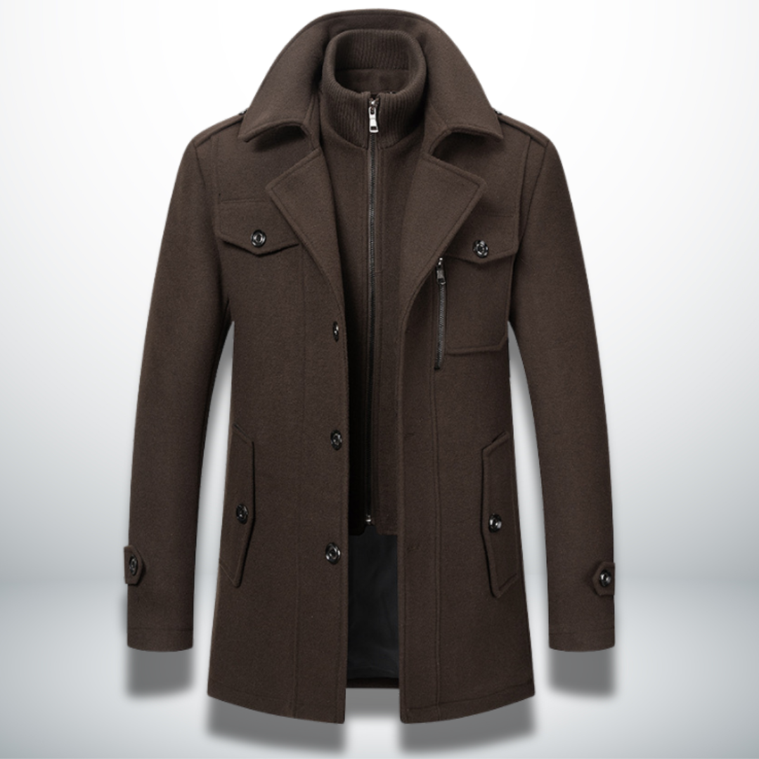 Manteau Homme Long en Laine – Coupe Droite Élégante Fermeture Boutonnée | Style Chic Hiver
