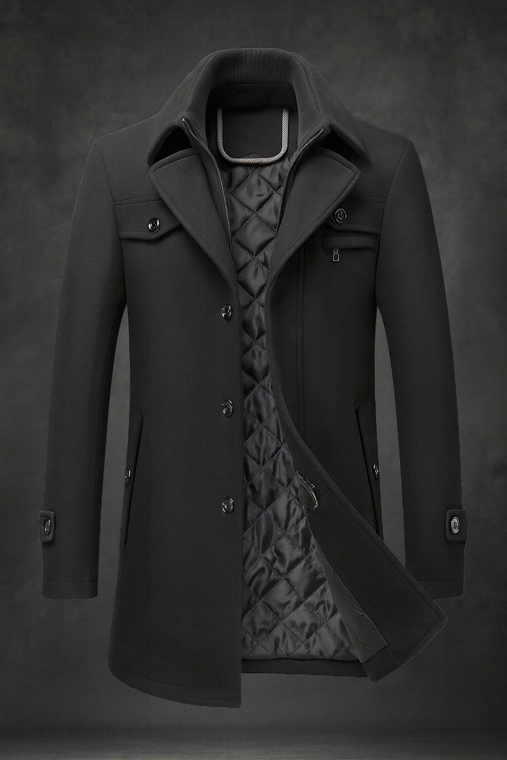 Manteau Homme Col Texturé – Chaud Doublé Fermeture Boutonnée | Style Élégant Hiver