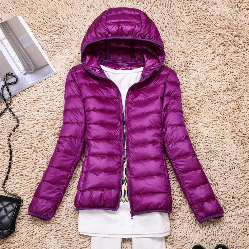 Doudoune Femme Ultra-Légère Capuche – Rembourrage Duvet Fermeture Zippée | Chaleur & Praticité