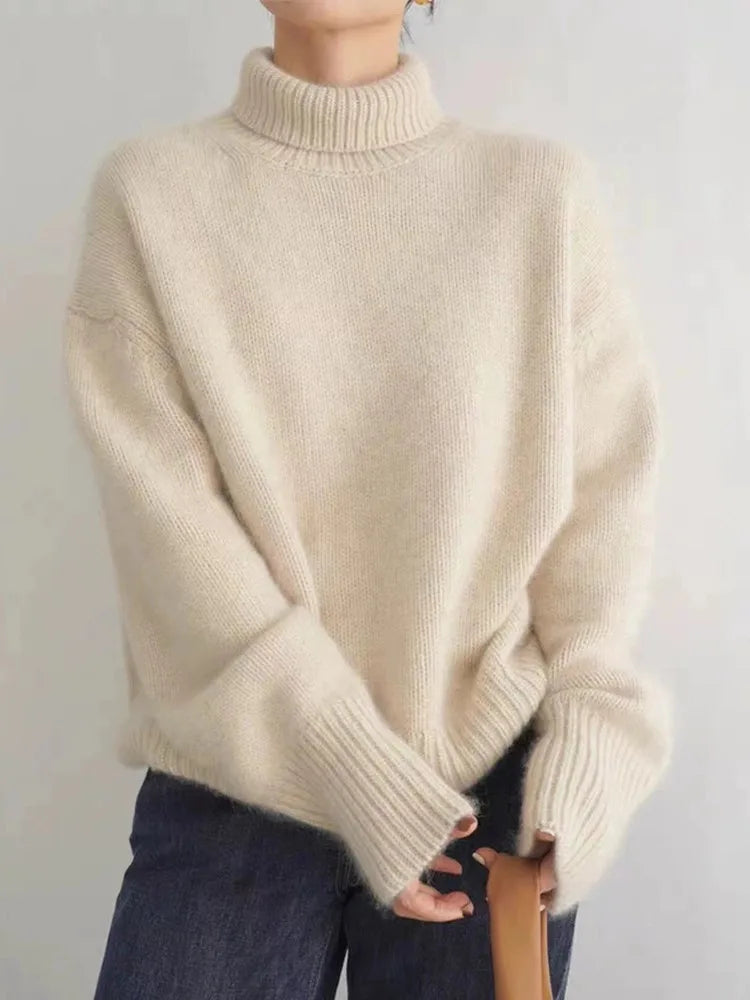 Pull Femme Cachemire Col Roulé – Manches Longues Doux & Chaud | Style Élégant Hiver