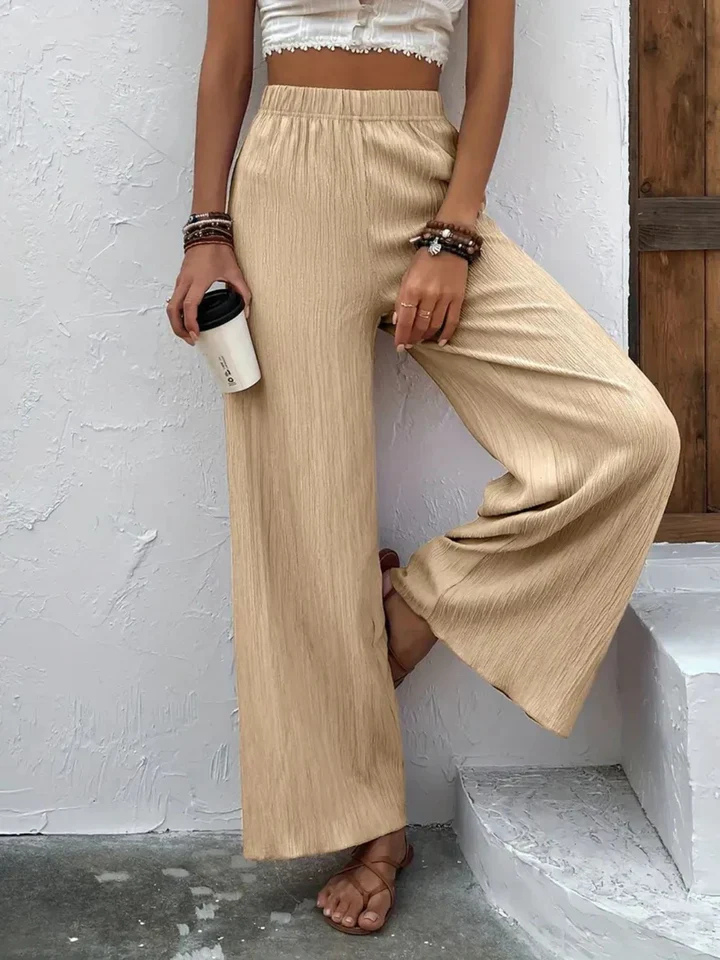 Léonie pantalon femme plissé à taille élastique et jambes larges